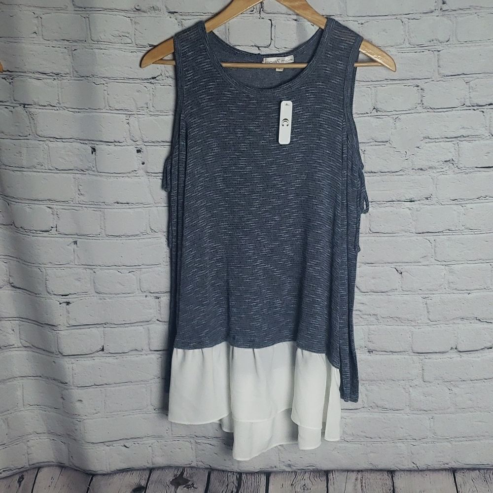 NWT Moa Moa Dark Blue Off Shoulder Blouse